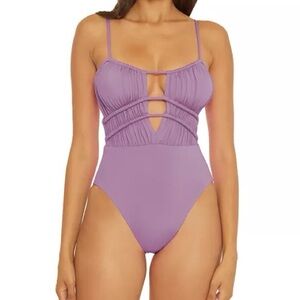 Becca Plunge One‎ Piece Swimsuit Cut Out Small Purple Color Code Sarai